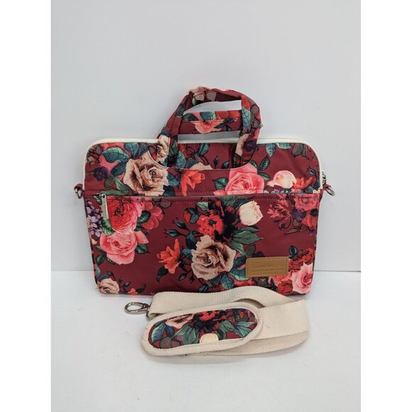 Canvas Life Pink Floral Laptop Case Messenger Bag with Wide Shoulder Strap - Picture 3 of 11